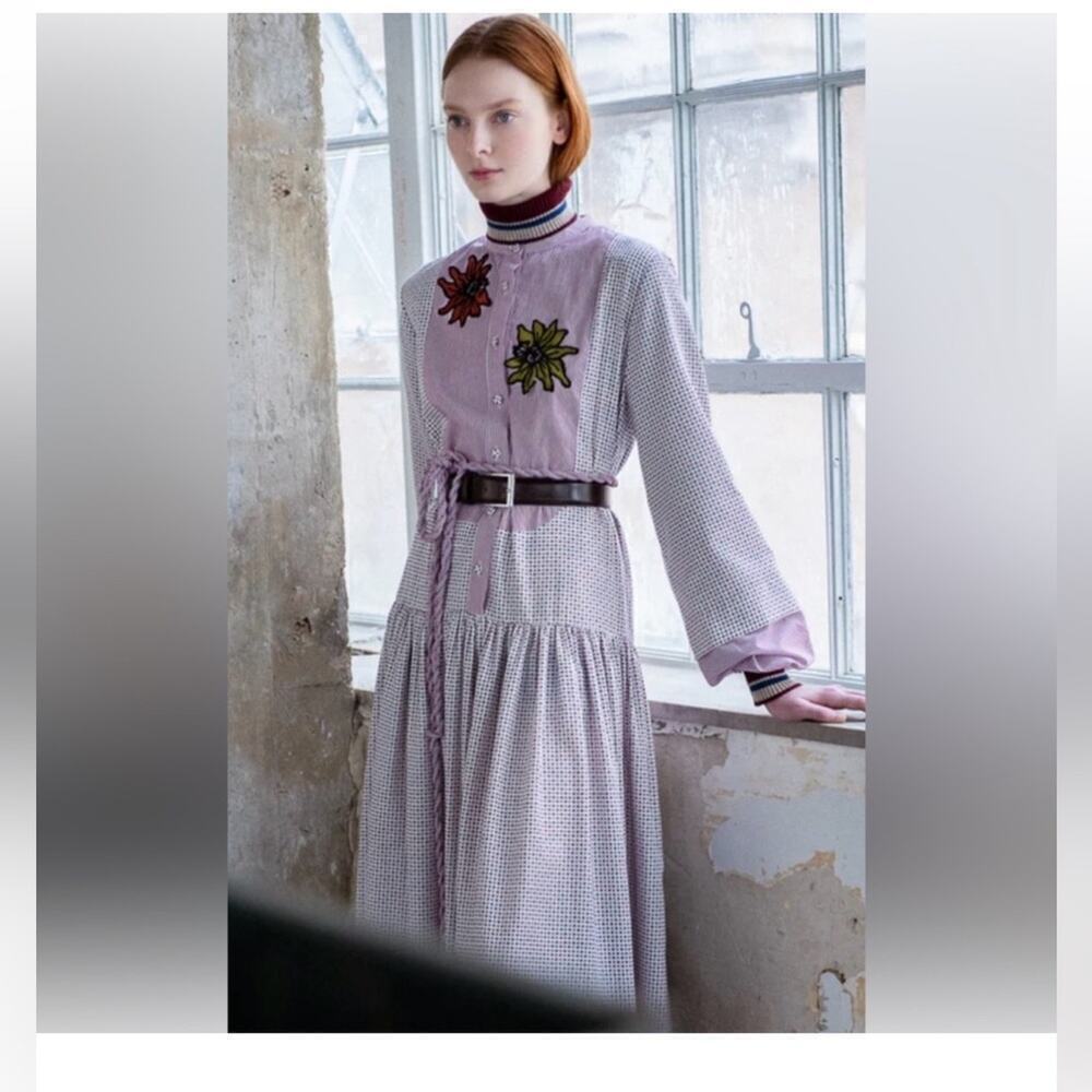 Silvia Tcherassi Purple white embroidered Eclise dress Plum Dot stripes S